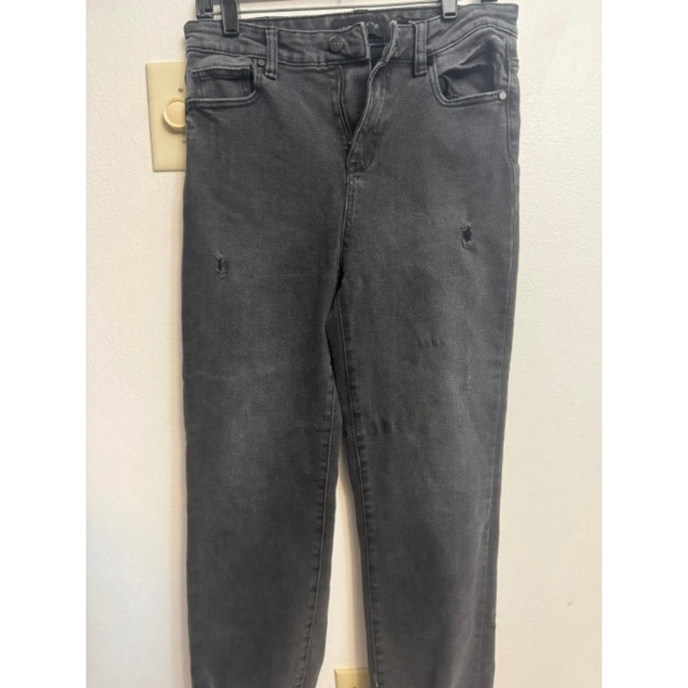 Kendall + Kylie Womens High Rise Straight Leg Distressed Jeans Washed Black 9/29